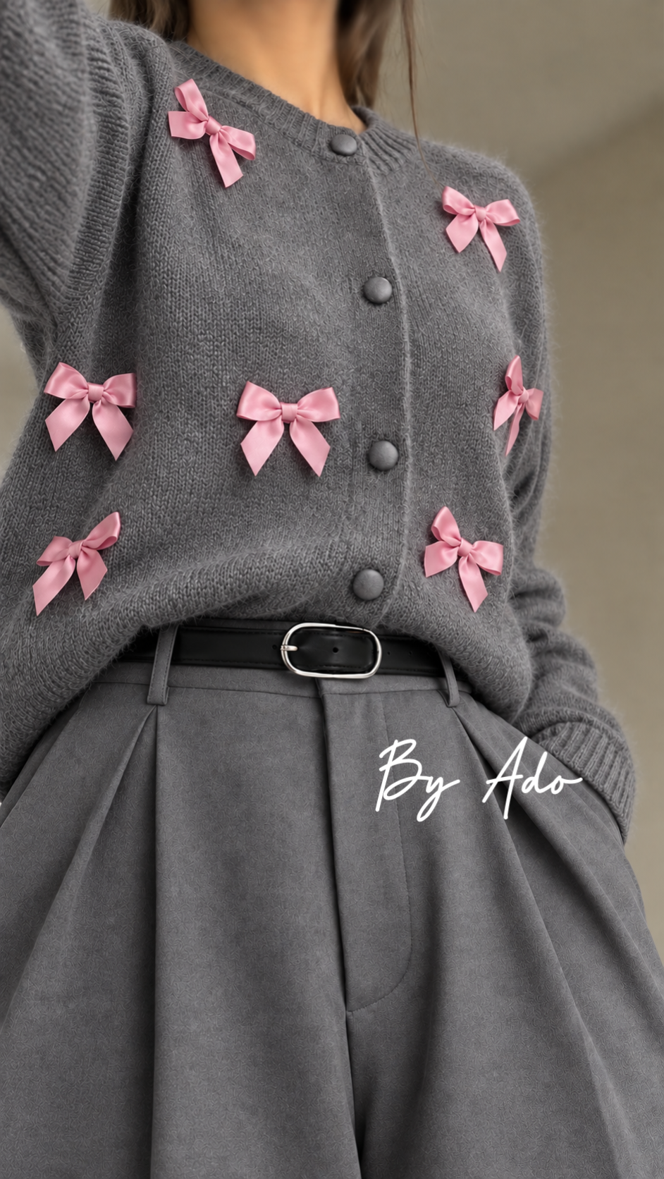 كارديگان موهر پاپيون دار طوسي 0516